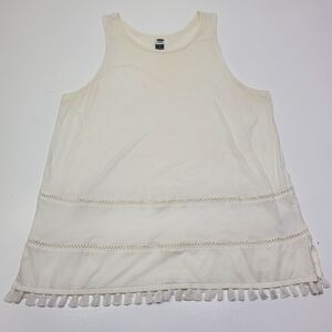 Old Navy Women Tank Top Large White Tassel Hem Lightweight Relaxed‎ Minimalist
